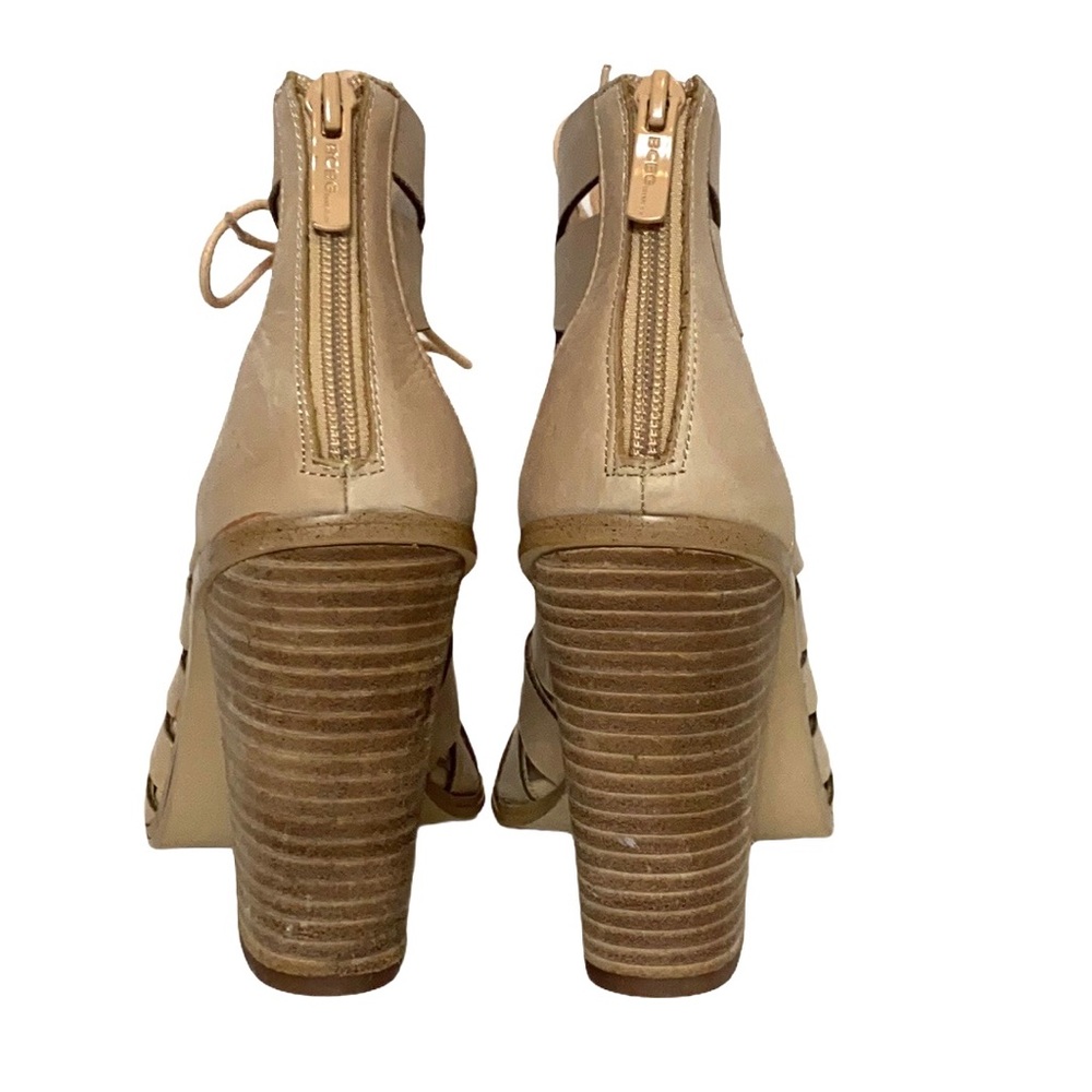 Tan Faux Leather Caged Lace-Up Booties 8 - Picture 10 of 12